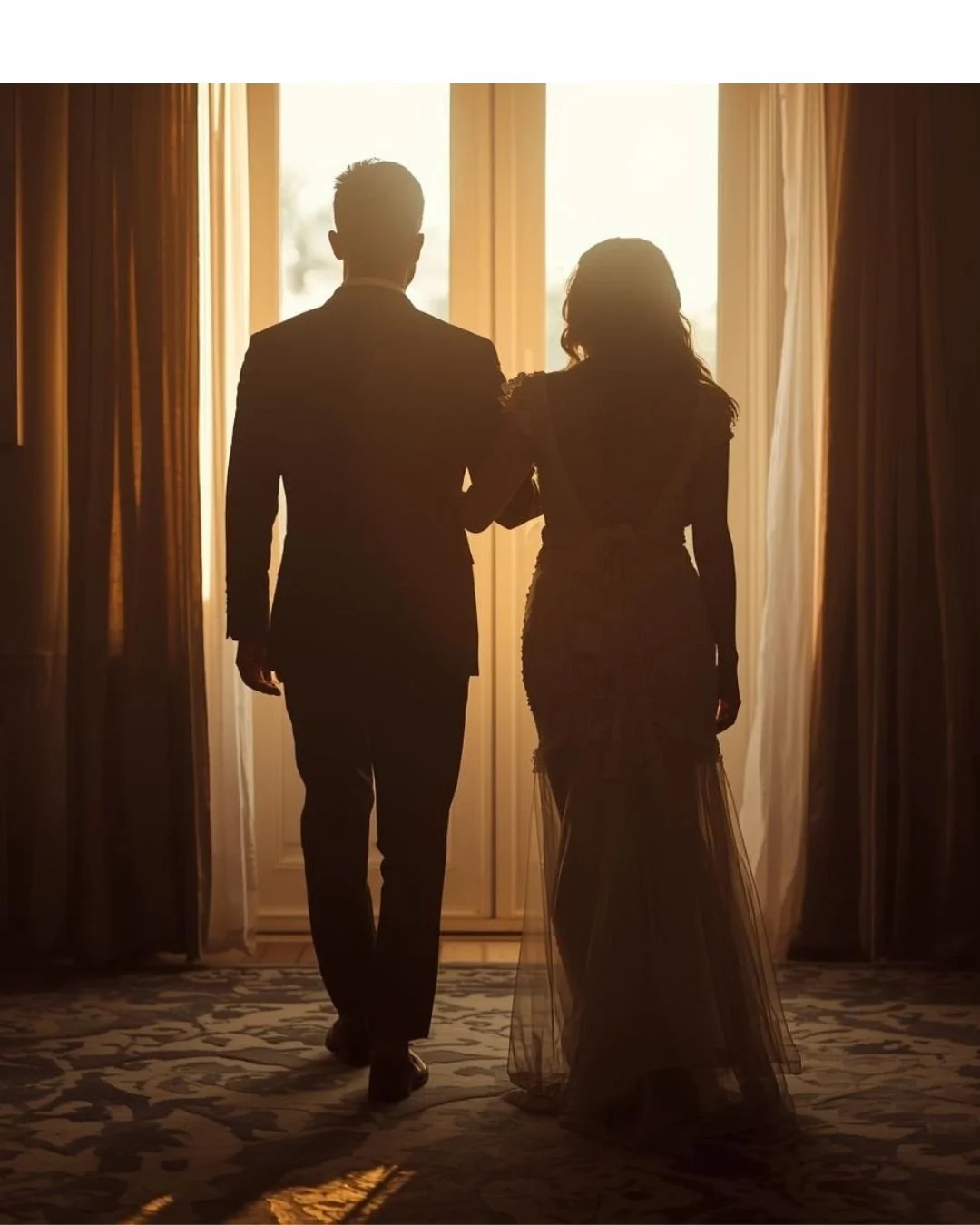Silhouette of a couple walking together toward golden light — representing a marriage moving forward with purpose
