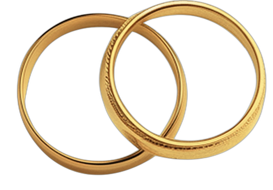 Two interlocking gold wedding rings